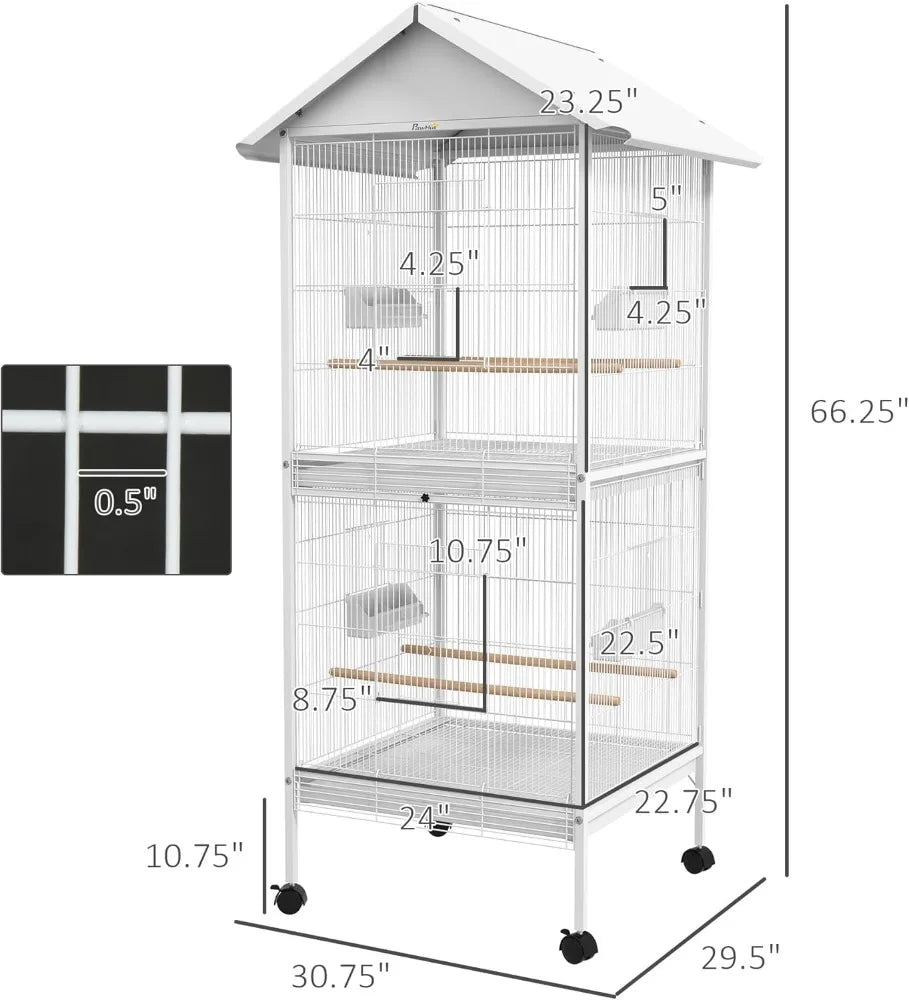 Wrought Iron Bird Cage Feeder With Rolling Stand Doors