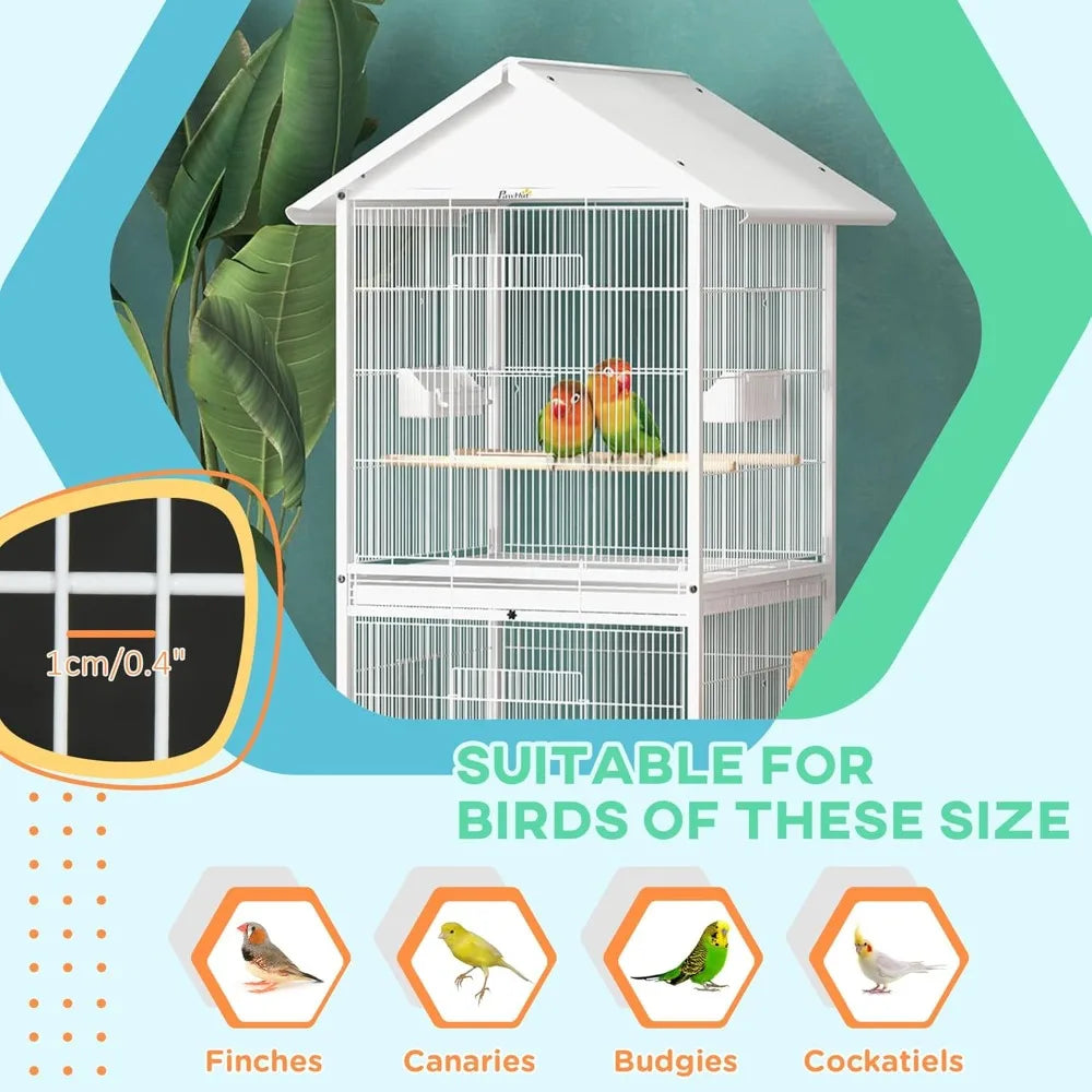 Wrought Iron Bird Cage Feeder With Rolling Stand Doors