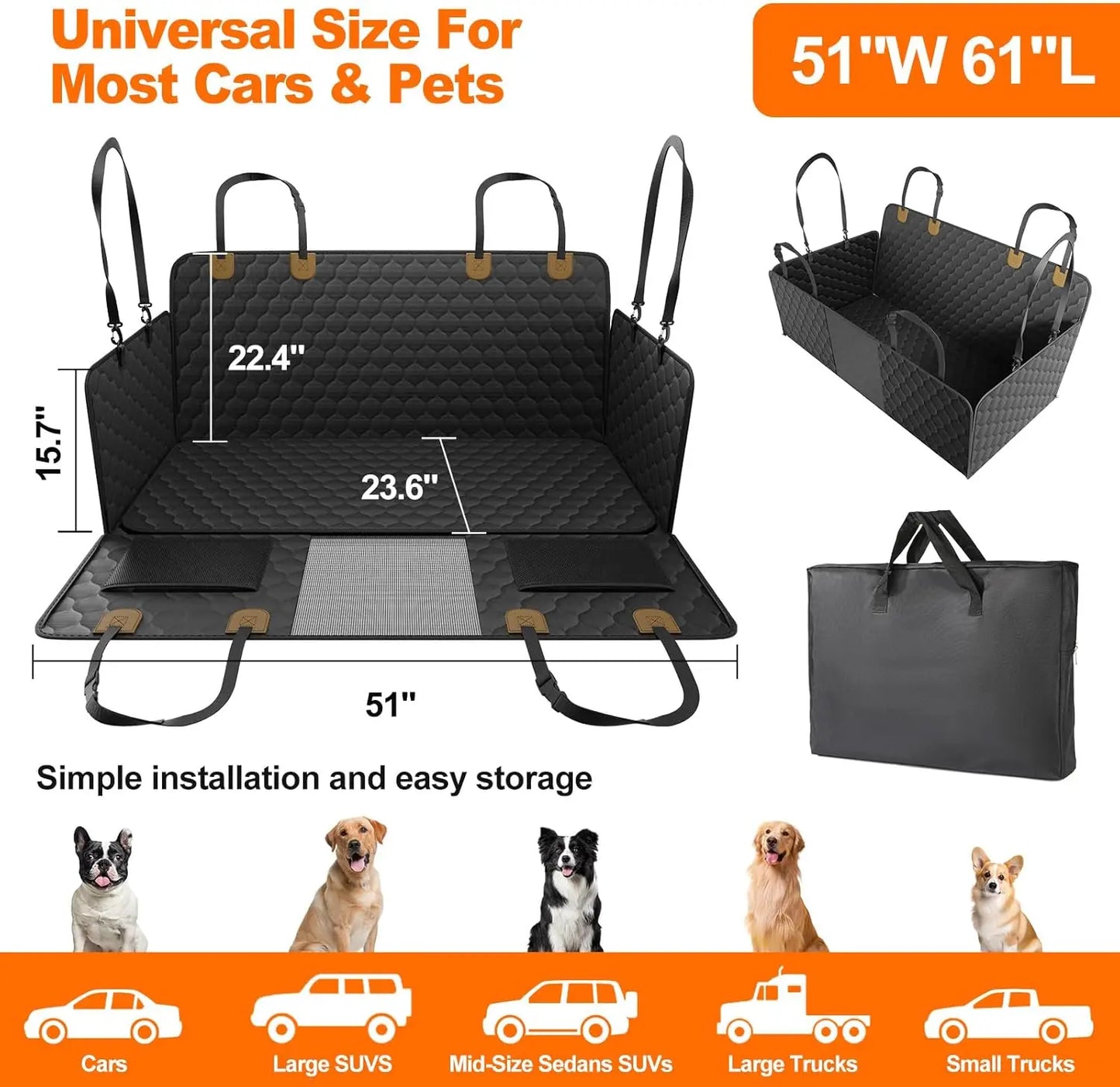 WedyvkoCN Foldable Waterproof Dog Car Seat Hammock Rear