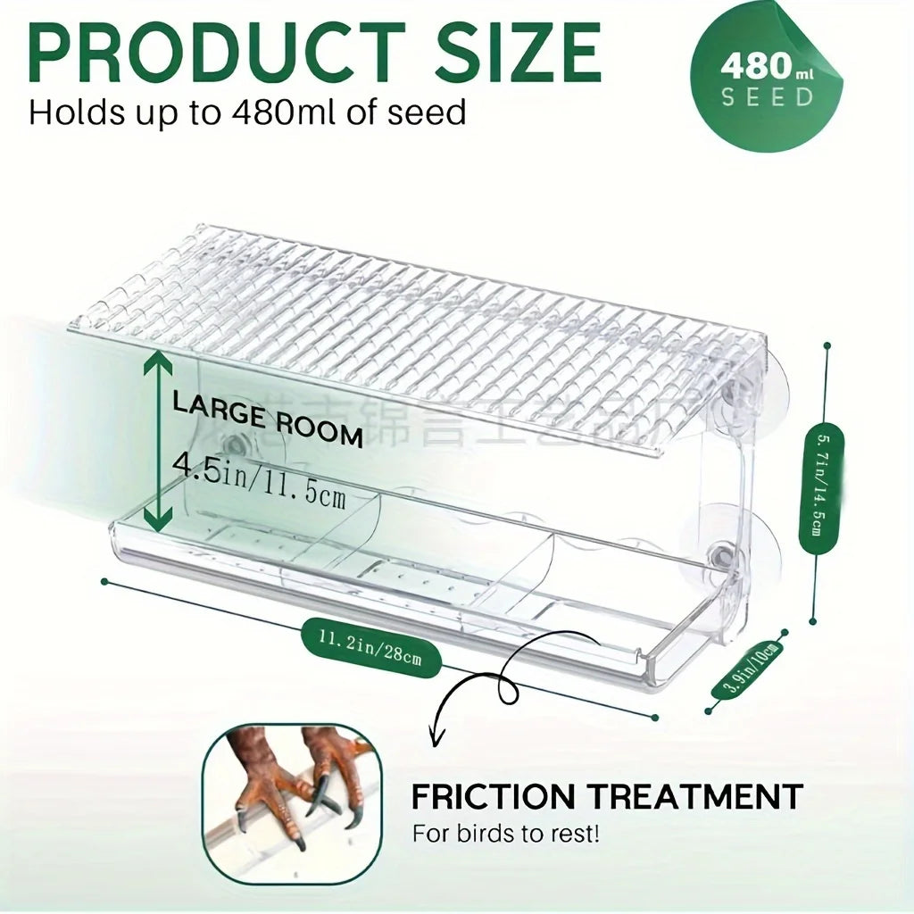 Indestructible Window Bird Feeder with Built-In Seed Tray