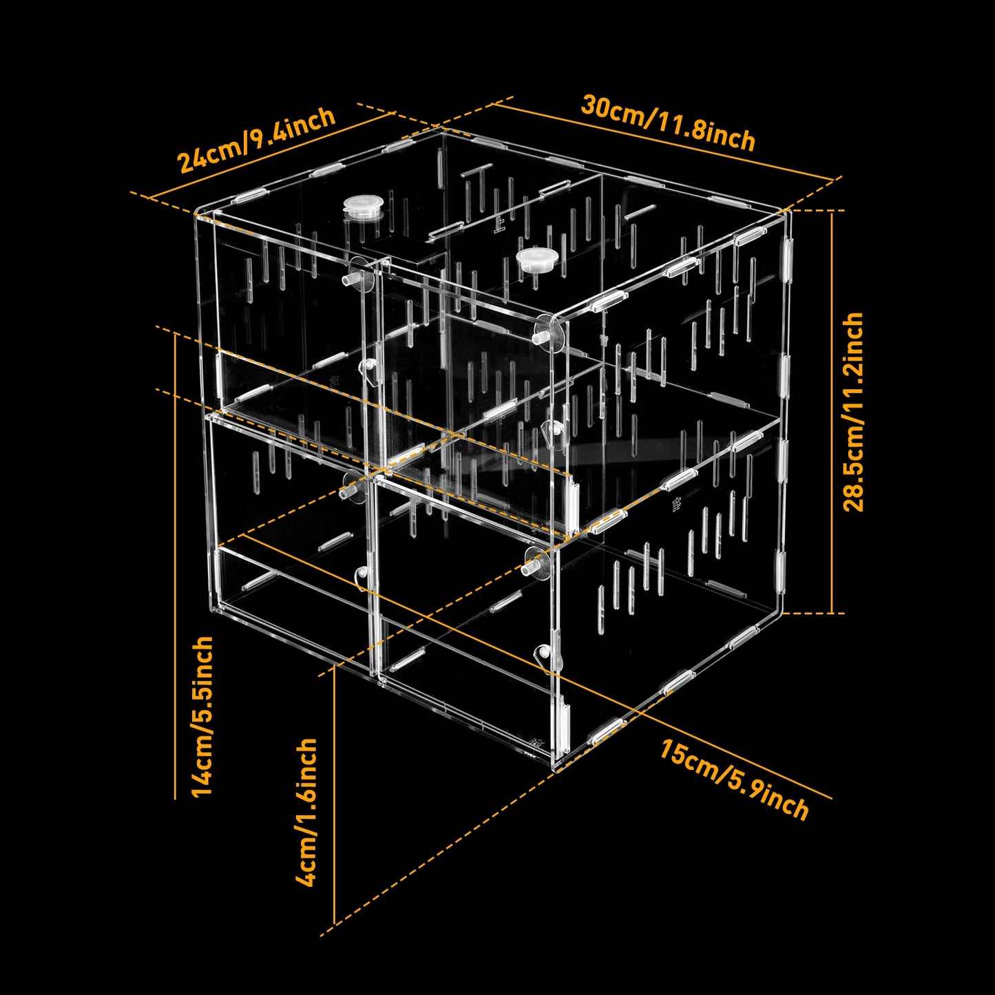 Color Acrylic 4 Grids Reptile Cage Breeding Box Terrarium