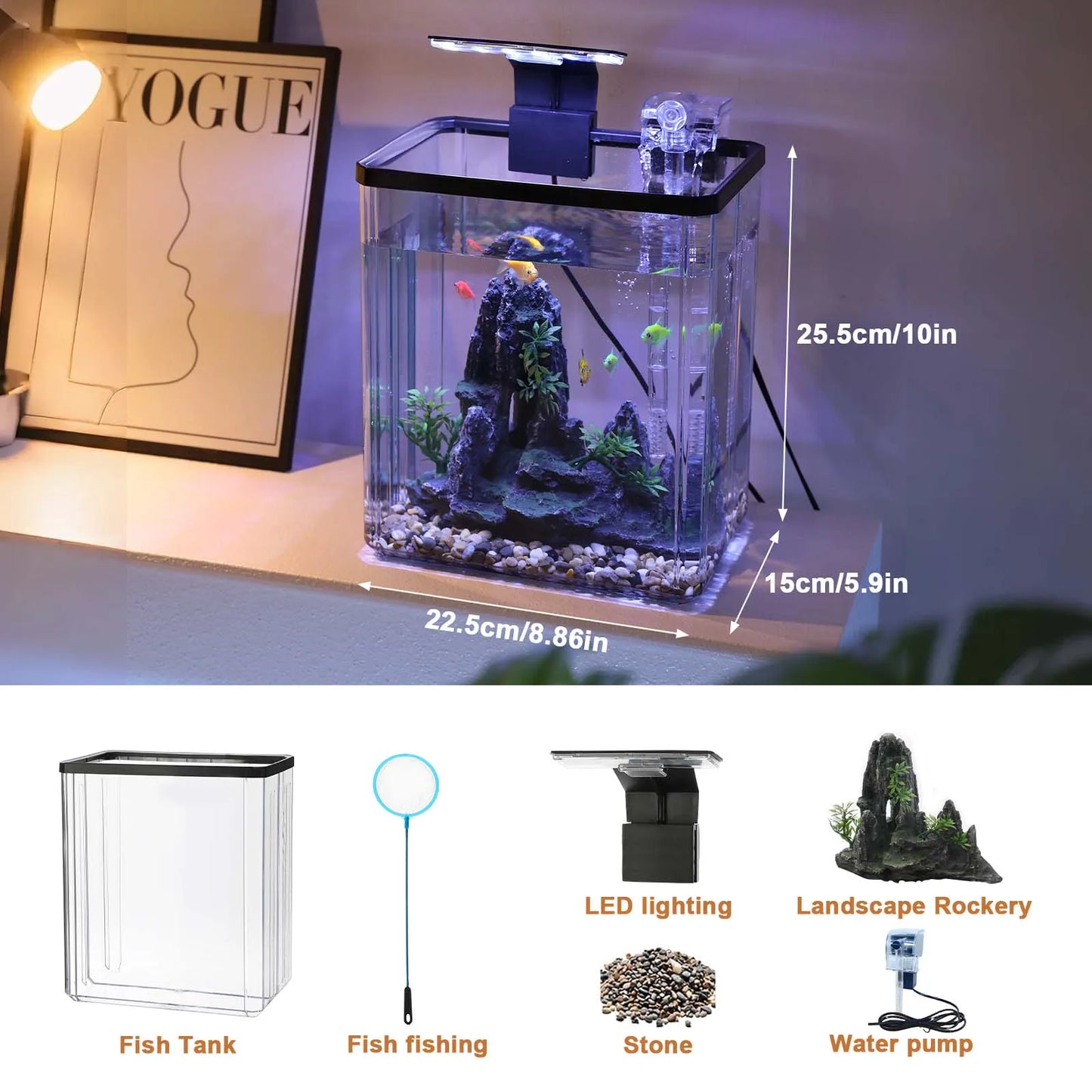 TWISTER.CKH Aquarium Starter Kit With LED Light Pump
