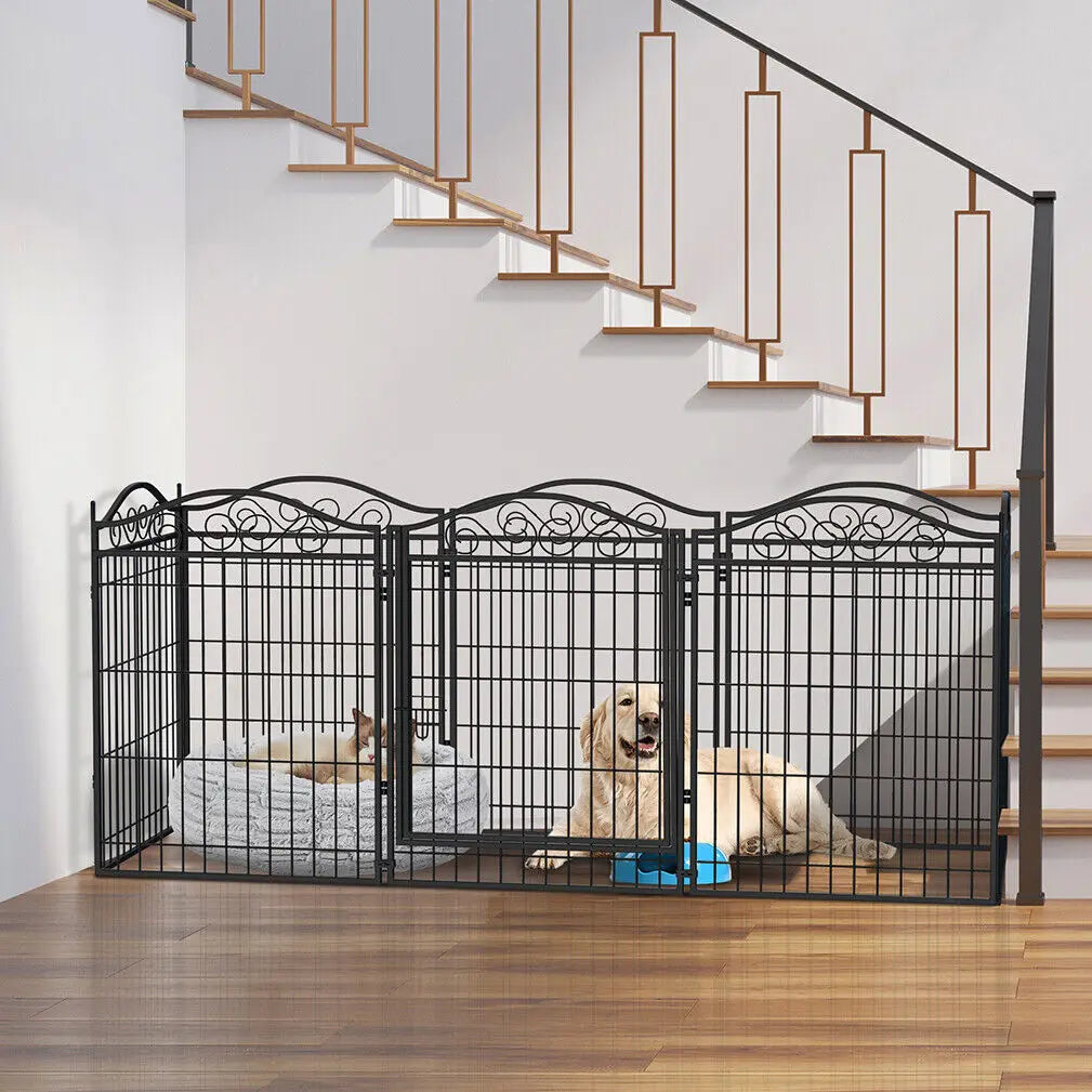 BINGOPAW Heavy Duty Metal Dog Playpen With Gate 8 Panels