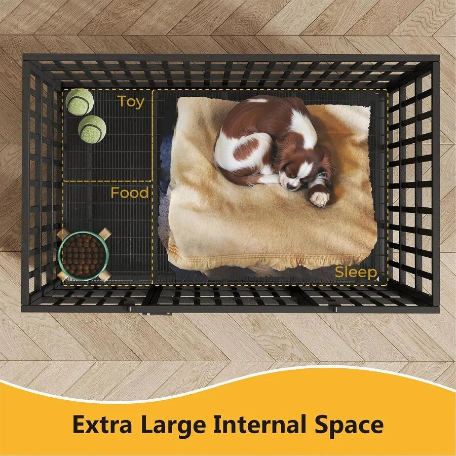 Heavy Duty Indestructible Dog Crate Steel Indoor Double Door Escape Proof Wheels