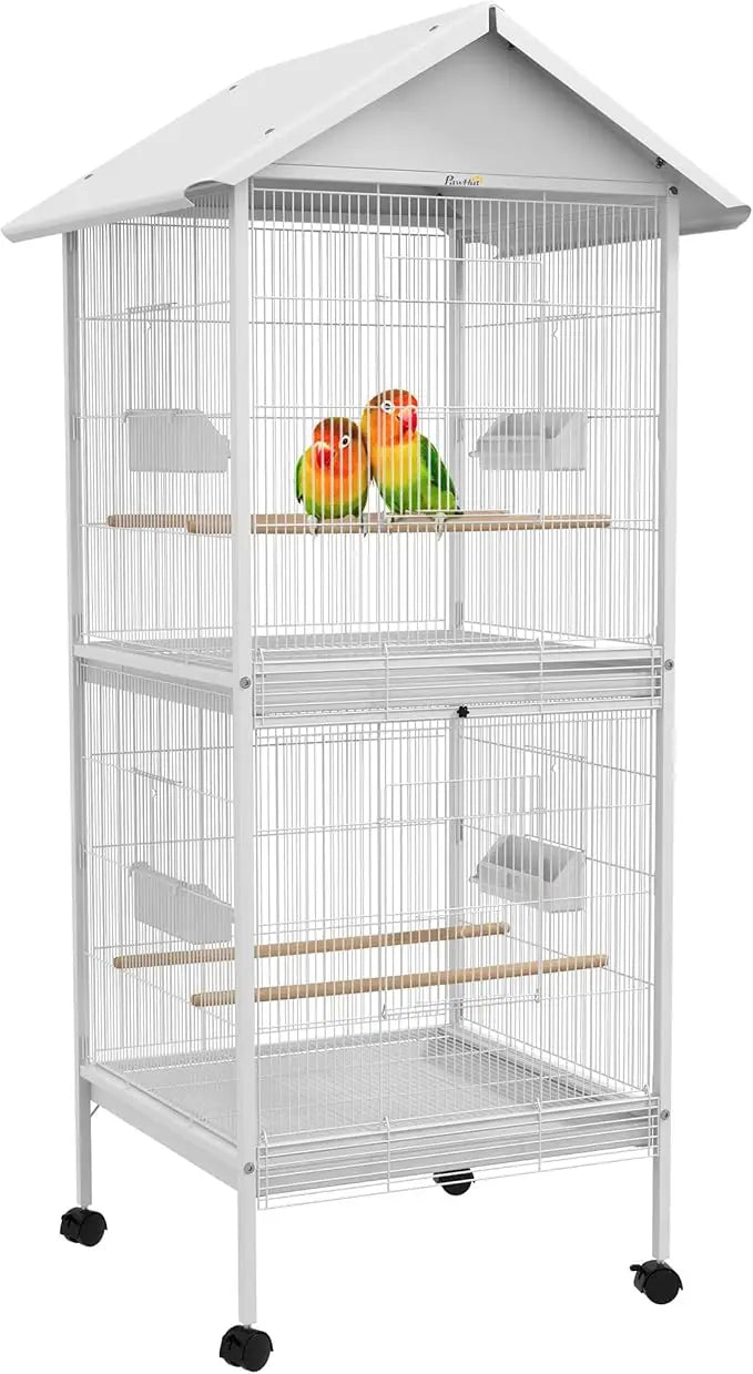 Wrought Iron Bird Cage Feeder With Rolling Stand Doors