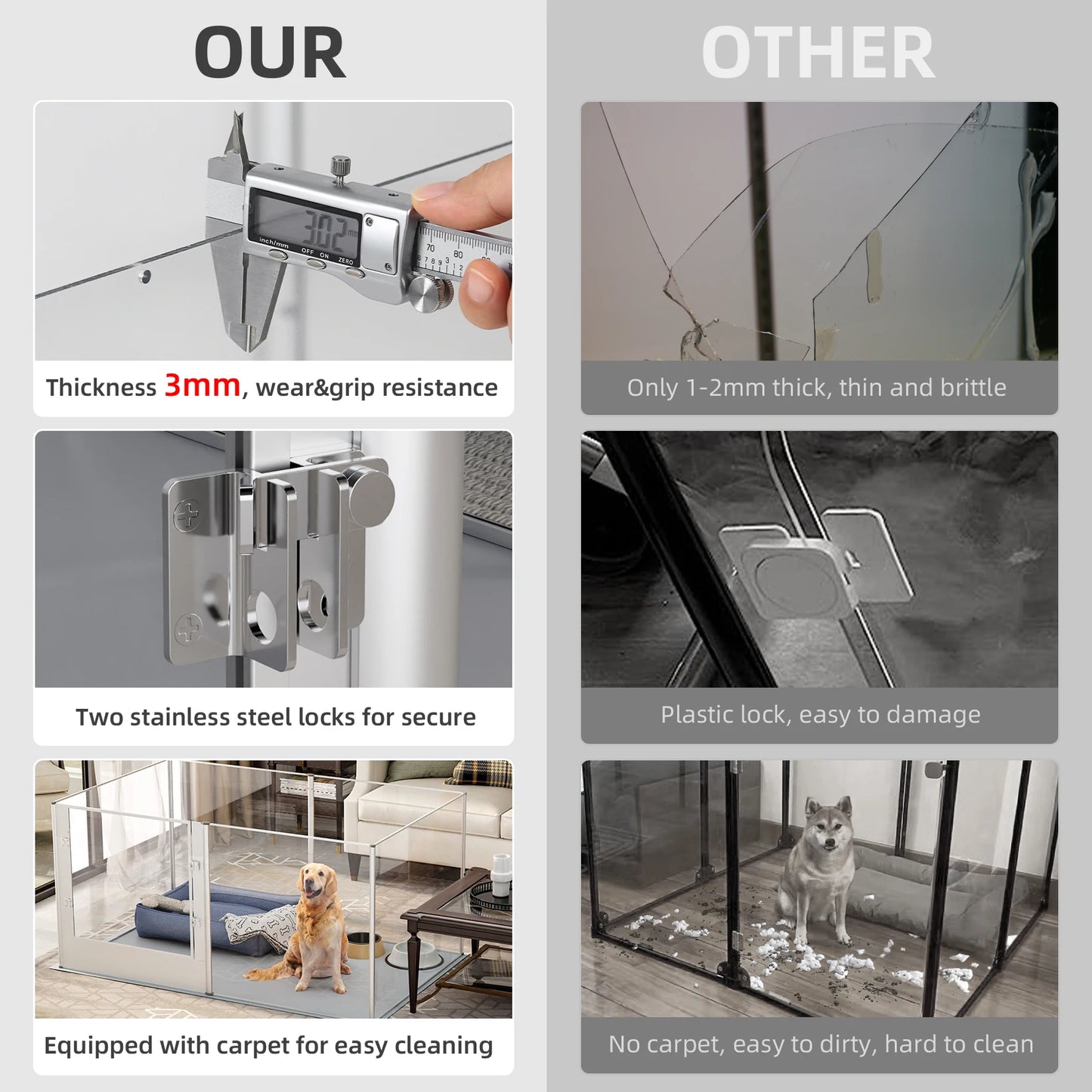 Acrylic Dog Playpen With Waterproof Mat For Safe Play