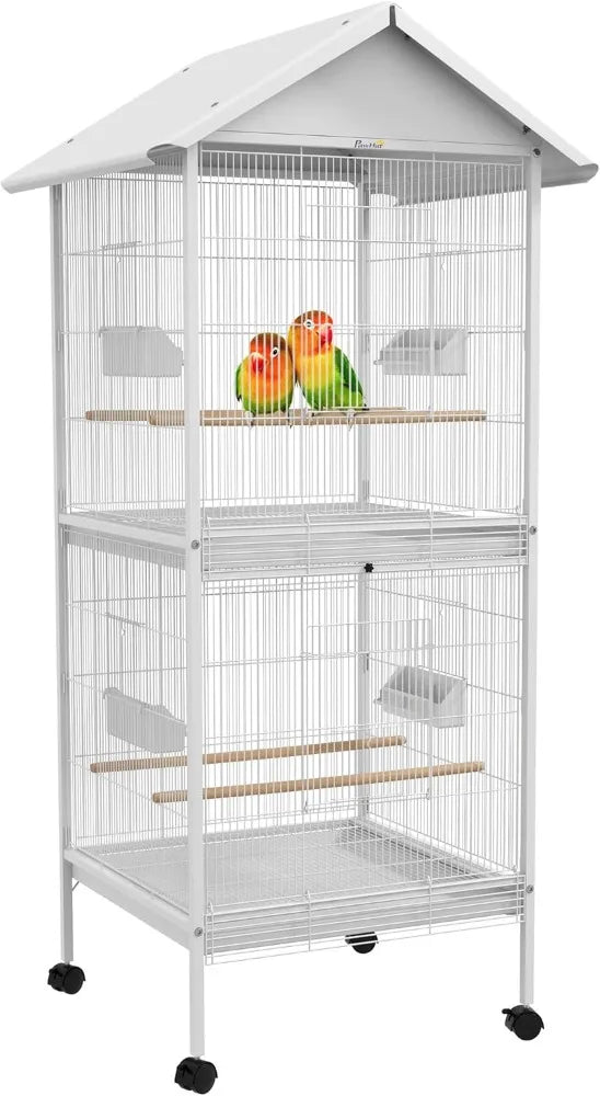 Wrought Iron Bird Cage Feeder With Rolling Stand Doors