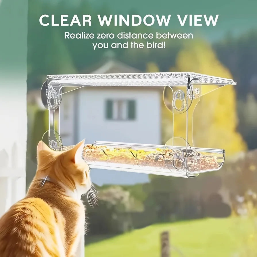 Indestructible Window Bird Feeder with Built-In Seed Tray