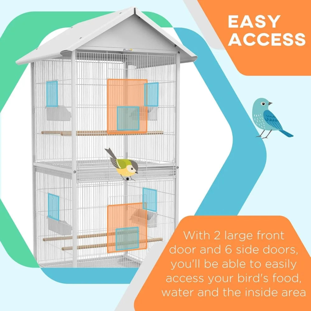 Wrought Iron Bird Cage Feeder With Rolling Stand Doors