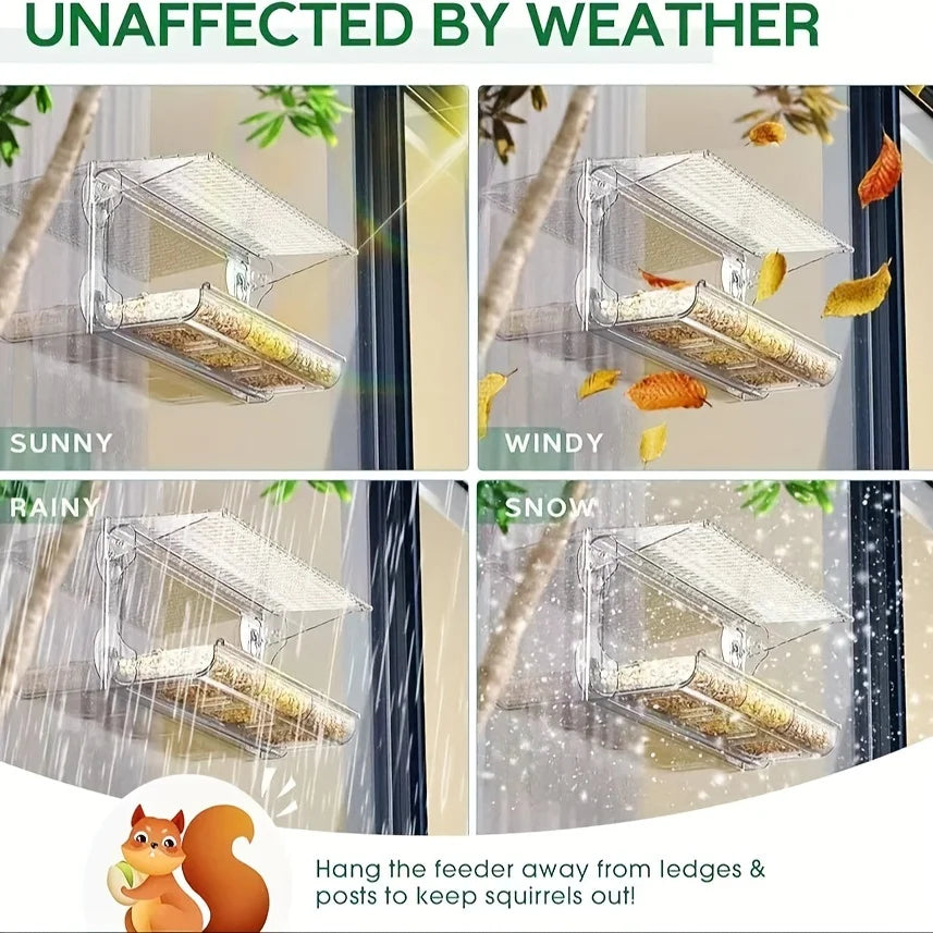 Indestructible Window Bird Feeder with Built-In Seed Tray
