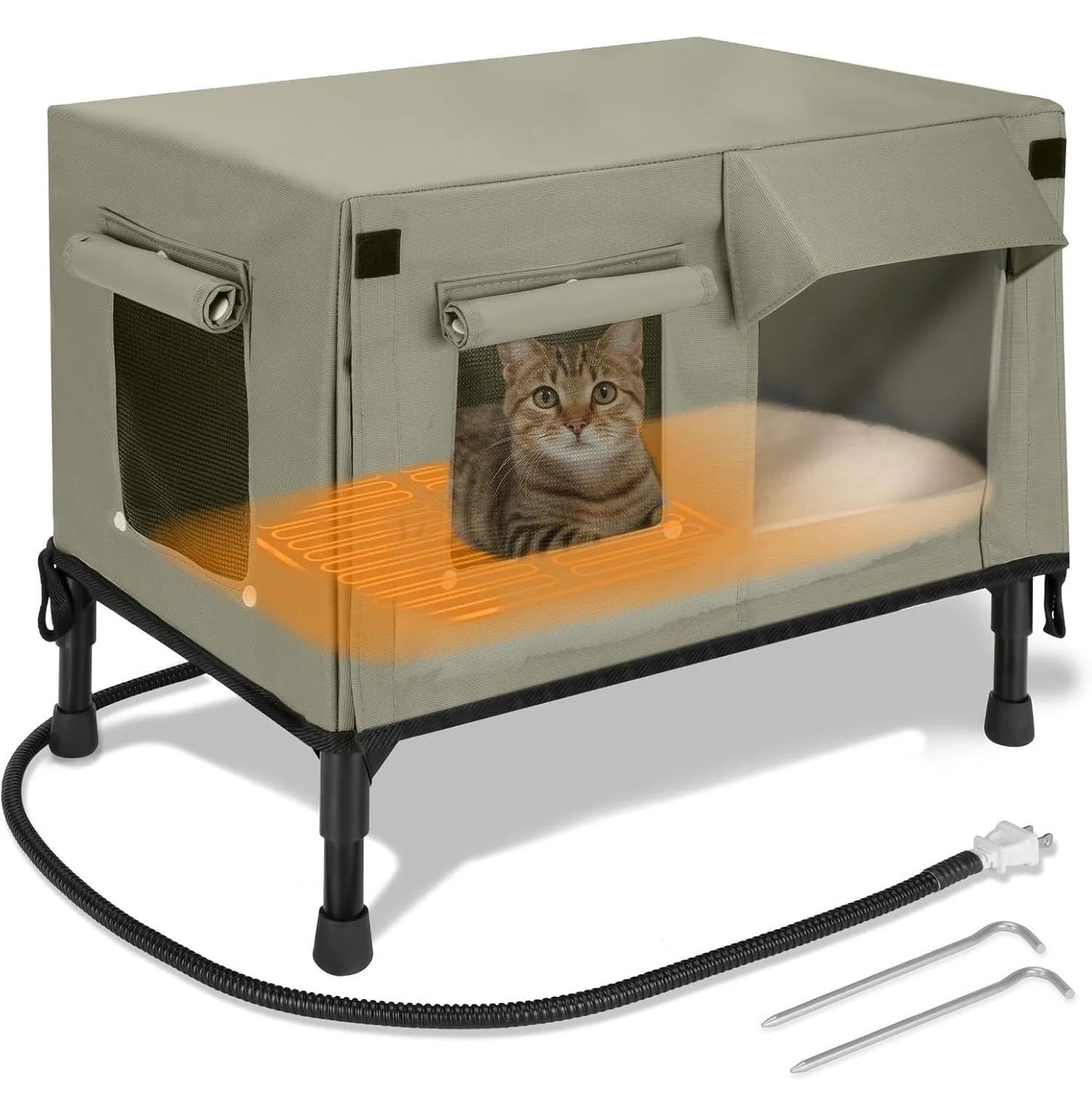 Heated Outdoor Cat House Provides Weatherproof and Insulated Shelter for Outdoor Pets, Includes  Escape Door