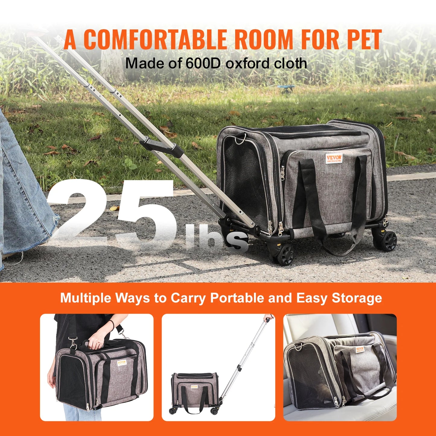 SucceBuy Breathable Pet Backpack With Wheels For Cats And Dogs