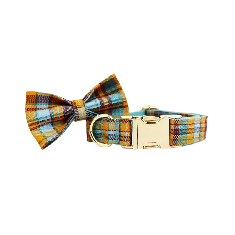 YTYINCN Designer Plaid Dog Collar Set With Leash, Harness and Stylish Bow Tie