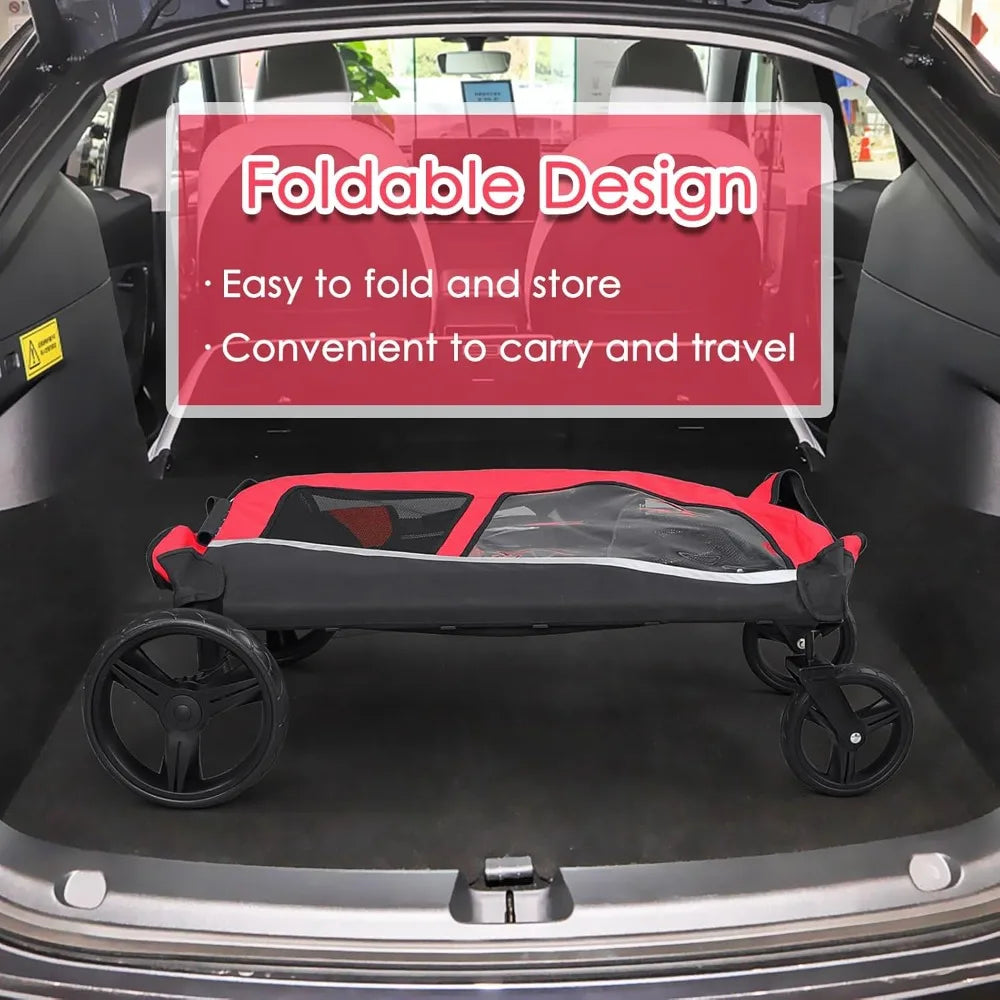 RBXC Foldable Dog Stroller With Adjustable Handle