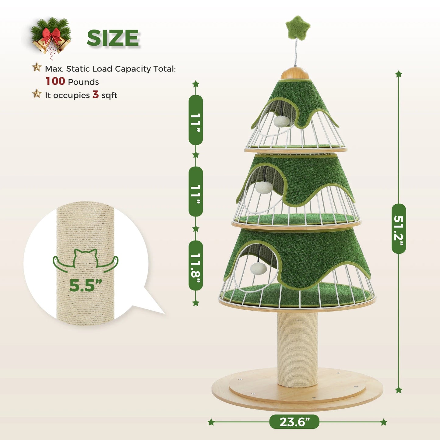 PAWZ Road - Modern Cat Tree Tower With Sturdy,Thick Scratching Post