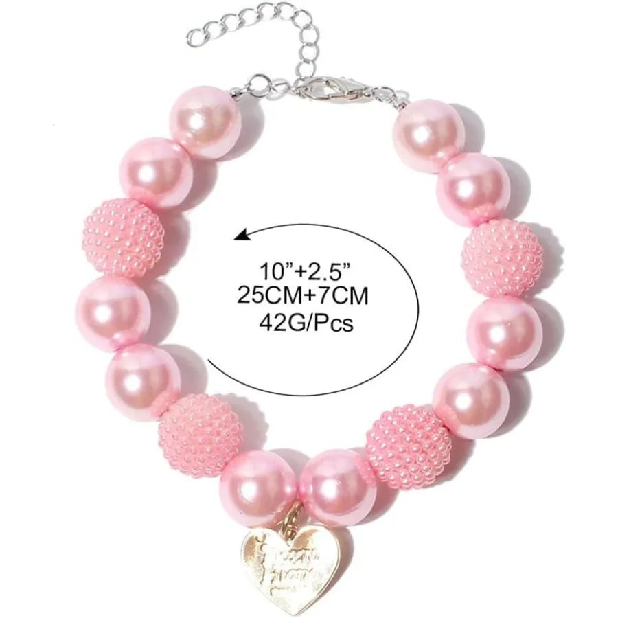 Adorable Teddy Dog Pearl Necklace With Heart Pendant Collar