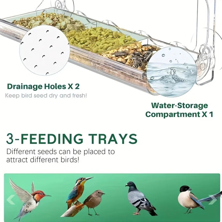 Indestructible Window Bird Feeder with Built-In Seed Tray