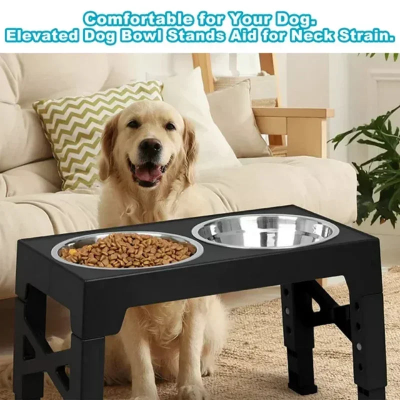 5 Height-Adjustable Raised Dog Bowl Racks with 2 Stainless Steel Food Bowls, Dog Bowl for Large Dogs and Cats (Black)