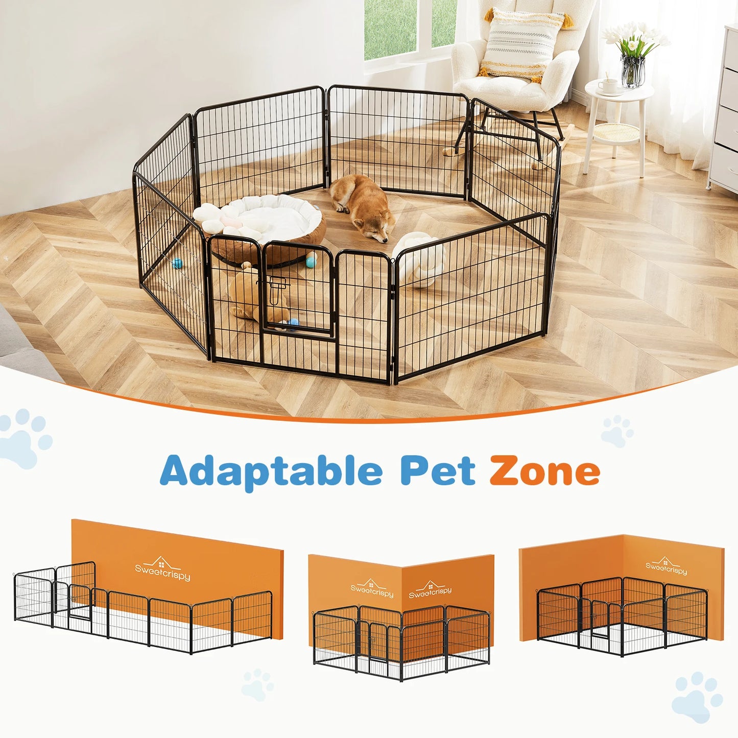 “JHK 8-Panel Heavy-Duty Dog Playpen with Door – Indoor & Outdoor Pet Fence, Portable Metal Exercise Pen for Yard, Camping, or Home Use”