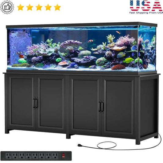 Heavy Duty Metal Aquarium Stand 125-200 Gallon Fish Tanks with 8 Outlet Power Strip and Ample Storage Space