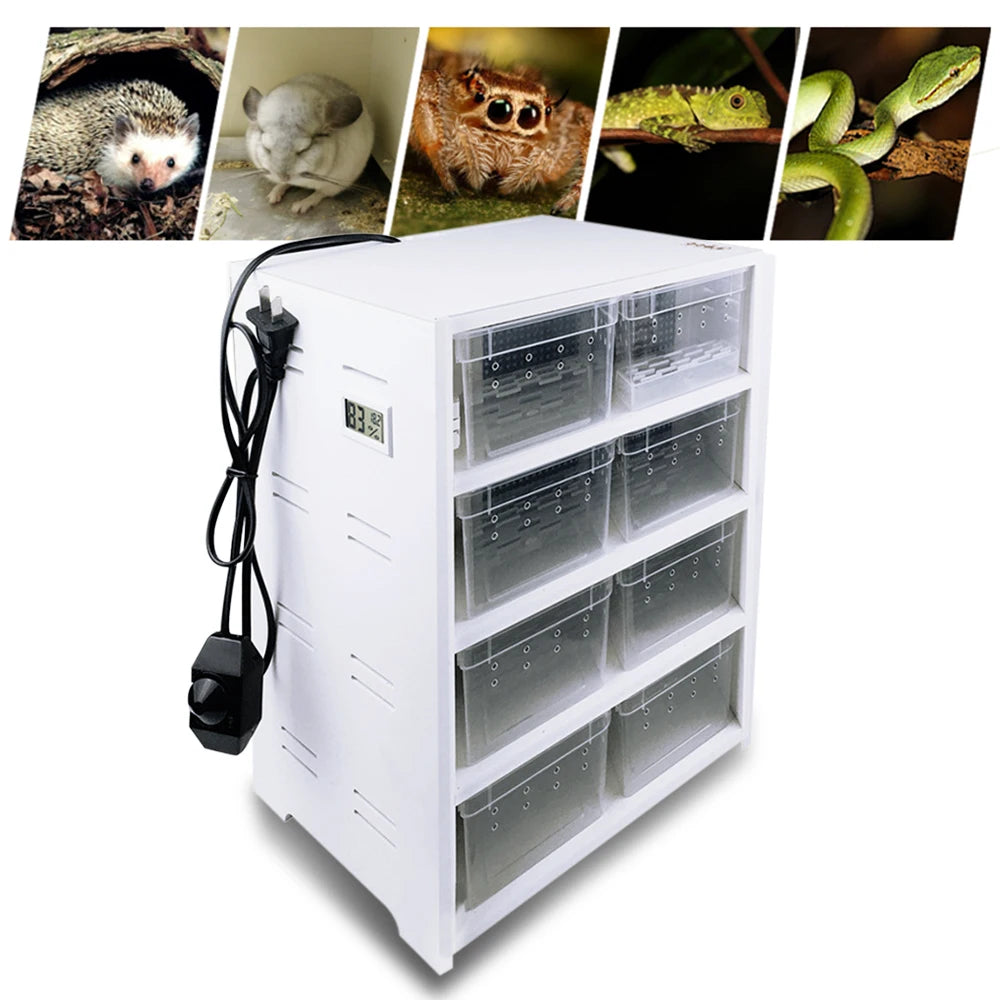 LOYALHEARTDY 8 Grid Reptile Enclosure Cage Gecko Lizard Pet Snake Terrarium Fish Tank Spider Insects Breeding Box+Heating Pad