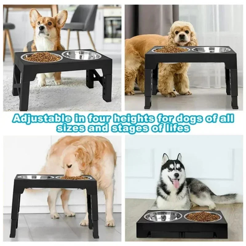 5 Height-Adjustable Raised Dog Bowl Racks with 2 Stainless Steel Food Bowls, Dog Bowl for Large Dogs and Cats (Black)