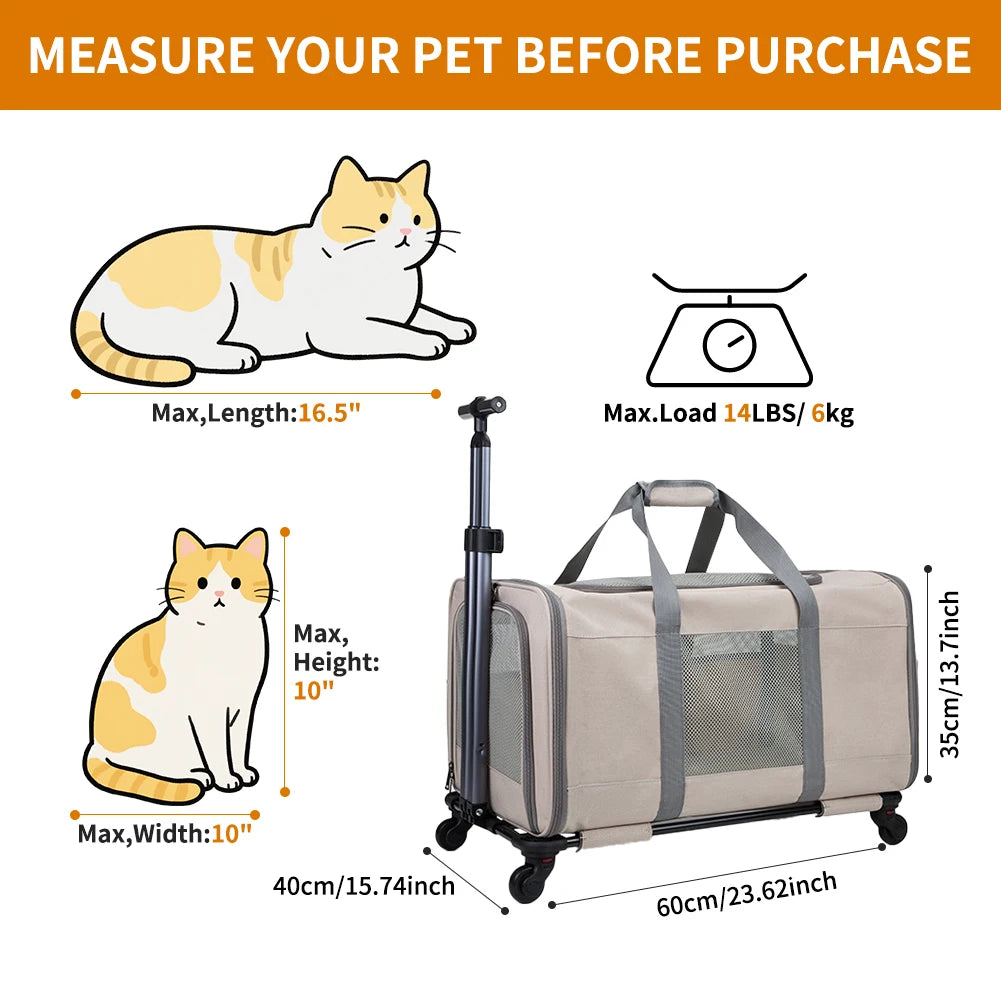 Breed Cat Transport Carrier With Wheels And Safety Belts