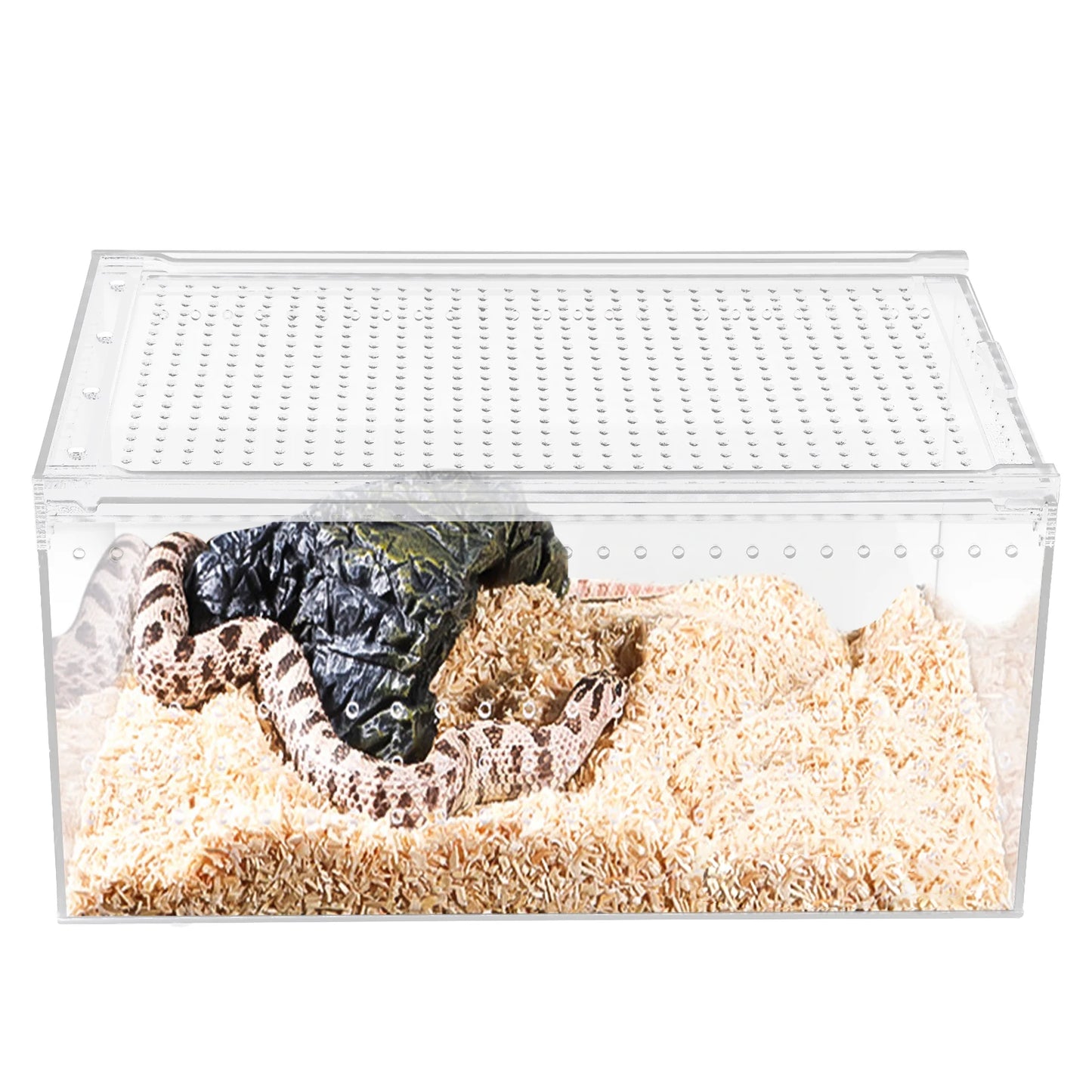 Acrylic Reptile Pet Breeding Cage with Sliding Lid and Magnetic Closure, Sturdy, Terrarium for Horned Frogs, Scorpions, Snakes