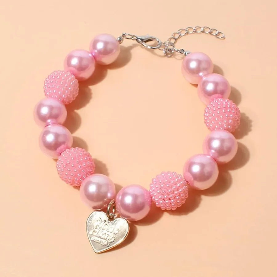 Adorable Teddy Dog Pearl Necklace With Heart Pendant Collar