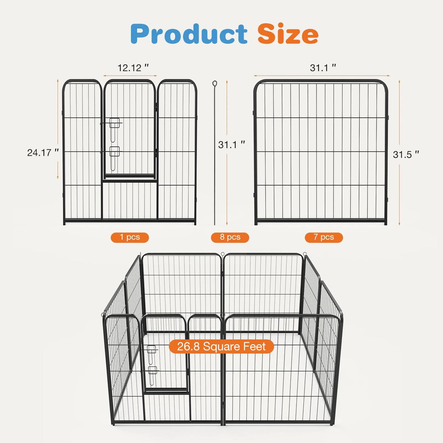“JHK 8-Panel Heavy-Duty Dog Playpen with Door – Indoor & Outdoor Pet Fence, Portable Metal Exercise Pen for Yard, Camping, or Home Use”