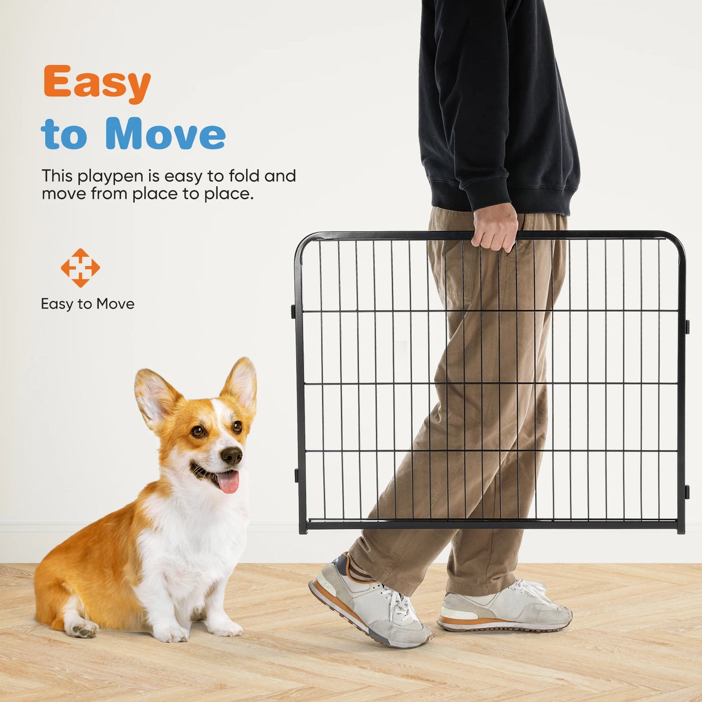 “JHK 8-Panel Heavy-Duty Dog Playpen with Door – Indoor & Outdoor Pet Fence, Portable Metal Exercise Pen for Yard, Camping, or Home Use”
