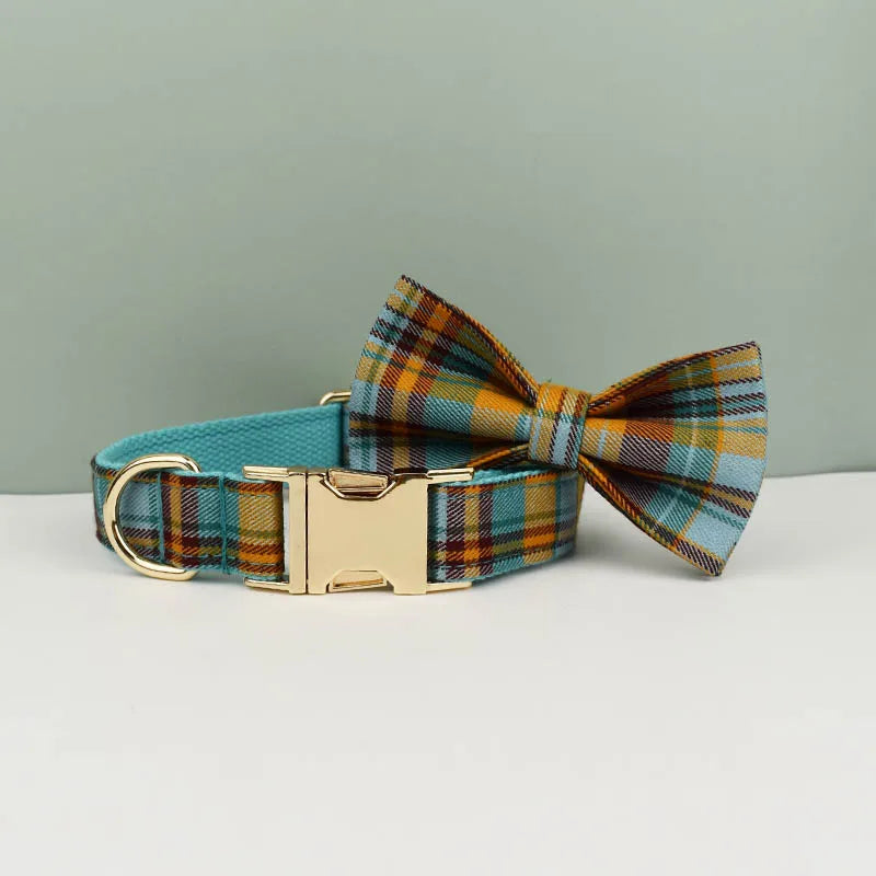 YTYINCN Designer Plaid Dog Collar Set With Leash, Harness and Stylish Bow Tie