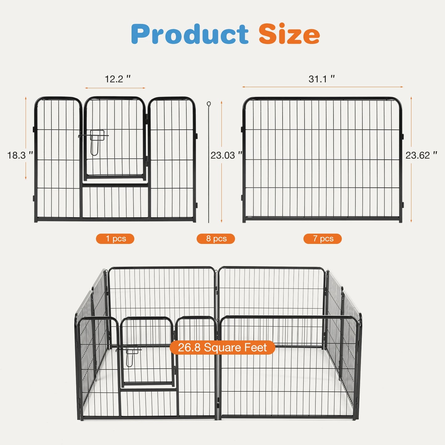 “JHK 8-Panel Heavy-Duty Dog Playpen with Door – Indoor & Outdoor Pet Fence, Portable Metal Exercise Pen for Yard, Camping, or Home Use”
