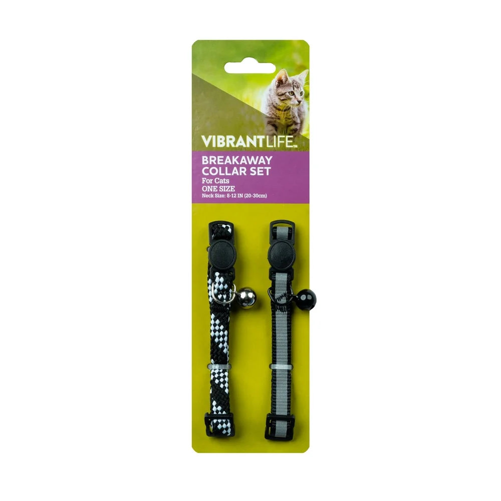 2-Pack Adjustable Cat Collar with Breakaway Safety Closure Reflective Design Bell ID Tag Ring Cats and Kittens