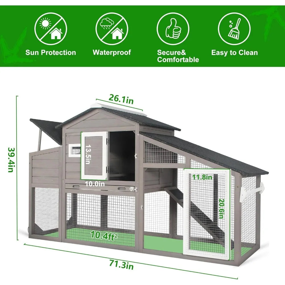 Chicken Coop with Run Mobile Large Nesting Box - Back Yard Wooden Chicken House Outdoor Poultry Cage, UV Proof Asphalt Roof
