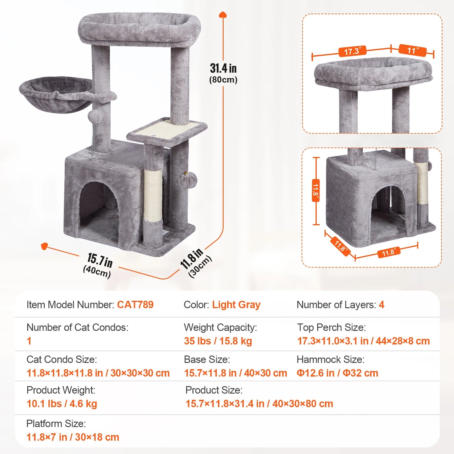 Shanghai Cat Tree 4 Tier Tower With Condo And Sisal Post