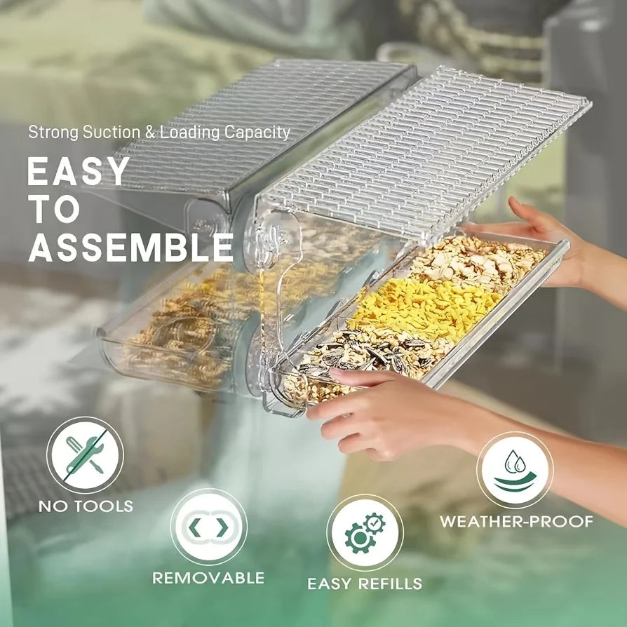 Indestructible Window Bird Feeder with Built-In Seed Tray