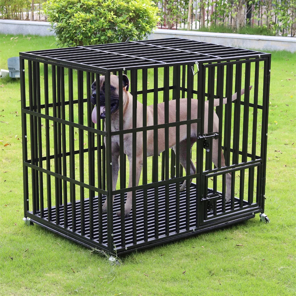 Heavy-Duty Dog Crate With Lockable Wheels And Slide-Out Tray