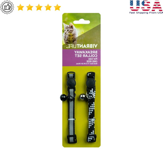 2-Pack Adjustable Cat Collar with Breakaway Safety Closure Reflective Design Bell ID Tag Ring Cats and Kittens