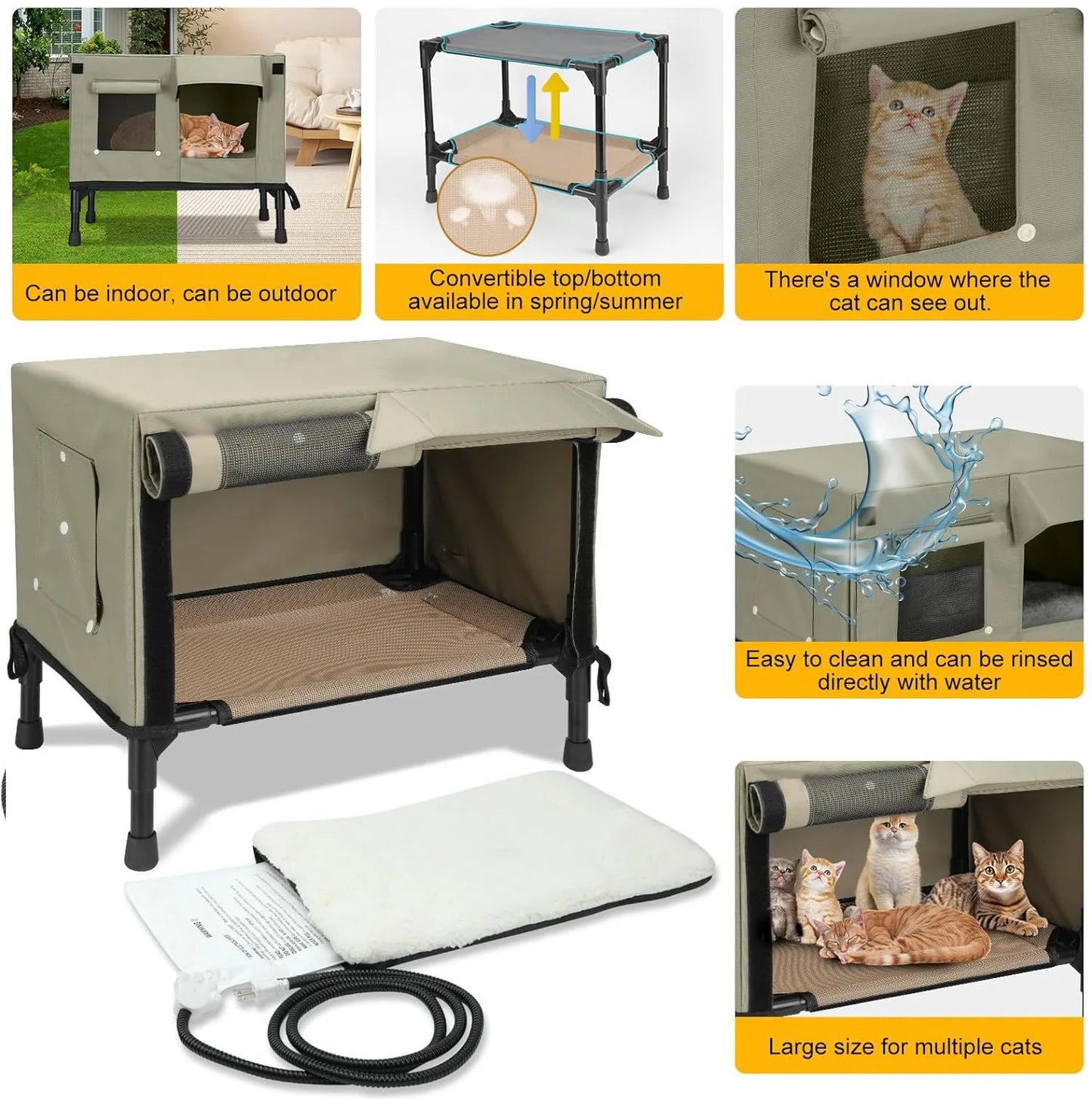 Heated Outdoor Cat House Provides Weatherproof and Insulated Shelter for Outdoor Pets, Includes  Escape Door