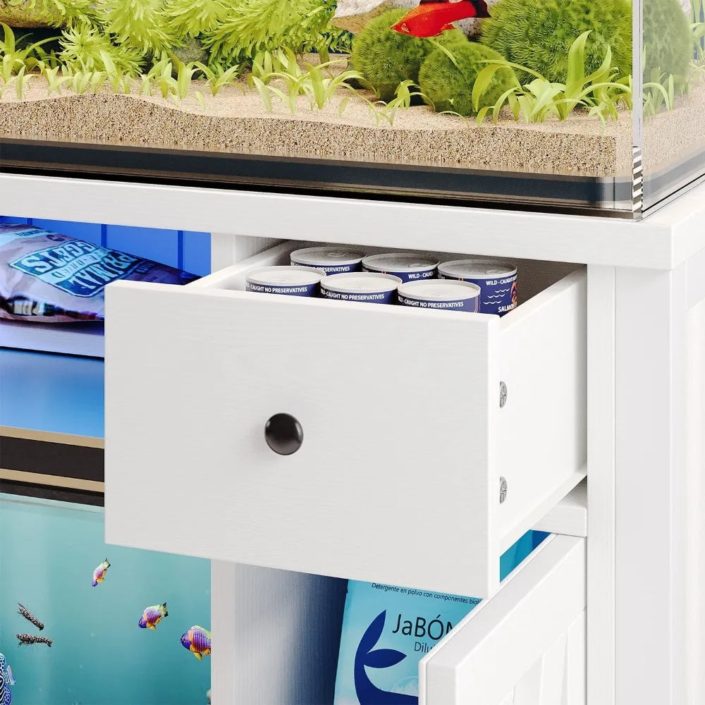 Farmhouse Fish Tank Stand With LED Light And Power Outlets