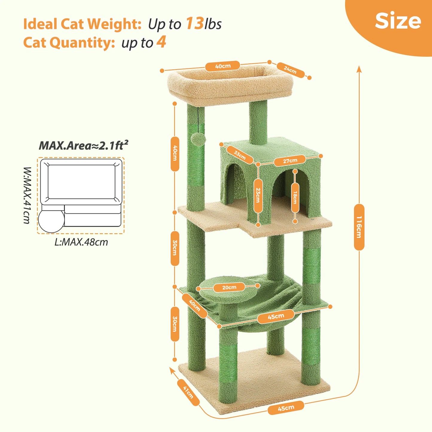 PETEPELACN Cat Tree For Indoor Cats 5-Level Cat Tower With Metal Frame Hammock Condo And Top Perch