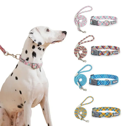 Dog Leash And Collar Set Reflective For Dogs Outdoor Walking