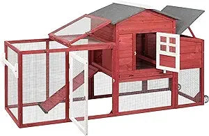 Chicken Coop with Run Mobile Large Nesting Box - Back Yard Wooden Chicken House Outdoor Poultry Cage, UV Proof Asphalt Roof