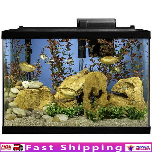 20 Gallon Complete Tropical Fish Tank Kit with LED Lighting Filter Heater Decor Easy Setup Freshwater Aquarium