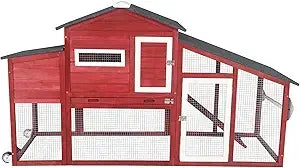 Chicken Coop with Run Mobile Large Nesting Box - Back Yard Wooden Chicken House Outdoor Poultry Cage, UV Proof Asphalt Roof