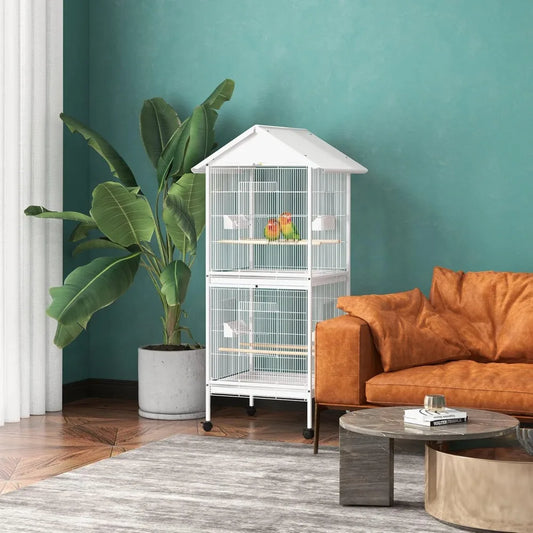 Wrought Iron Bird Cage Feeder With Rolling Stand Doors