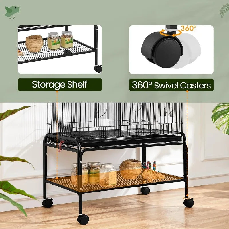 NEW 53'' Large Bird Cage Budgie Cage for Parakeets Cockatiels Conures Lovebirds Parrots with Rolling Stand