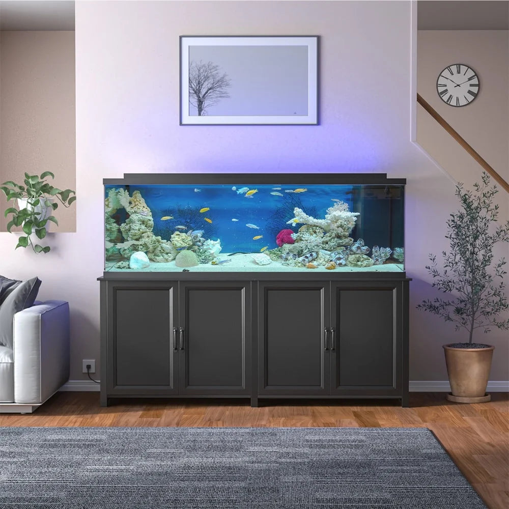 Heavy Duty Metal Aquarium Stand 125-200 Gallon Fish Tanks with 8 Outlet Power Strip and Ample Storage Space