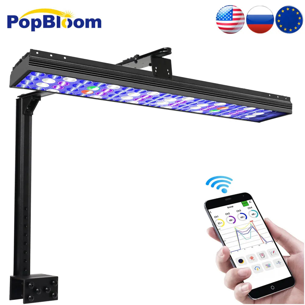 PopBloom WiFi Marine Aquarium Light, App Program Seawater Aquarium Light For 60cm/24" Saltwater Aquarium Fish Reef Tank Led Lamp